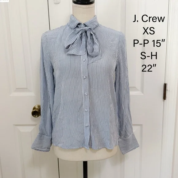 J. Crew Blue/White Striped Tie Neck Blouse Size XS - Picture 8 of 8